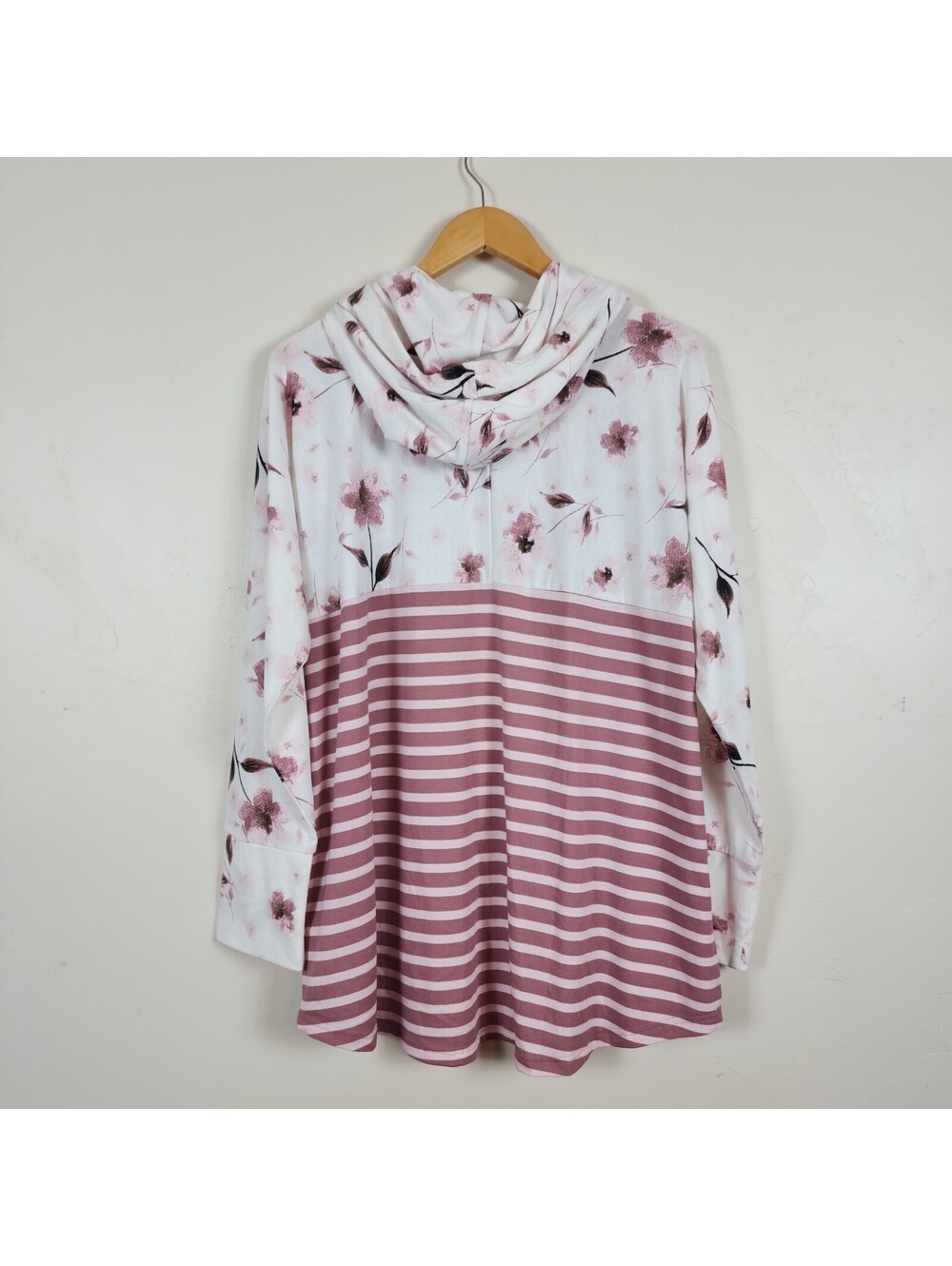 NWT LuLaRoe Amber Pink Hooded Tunic Top Floral Striped Cottage Cozycore Fall